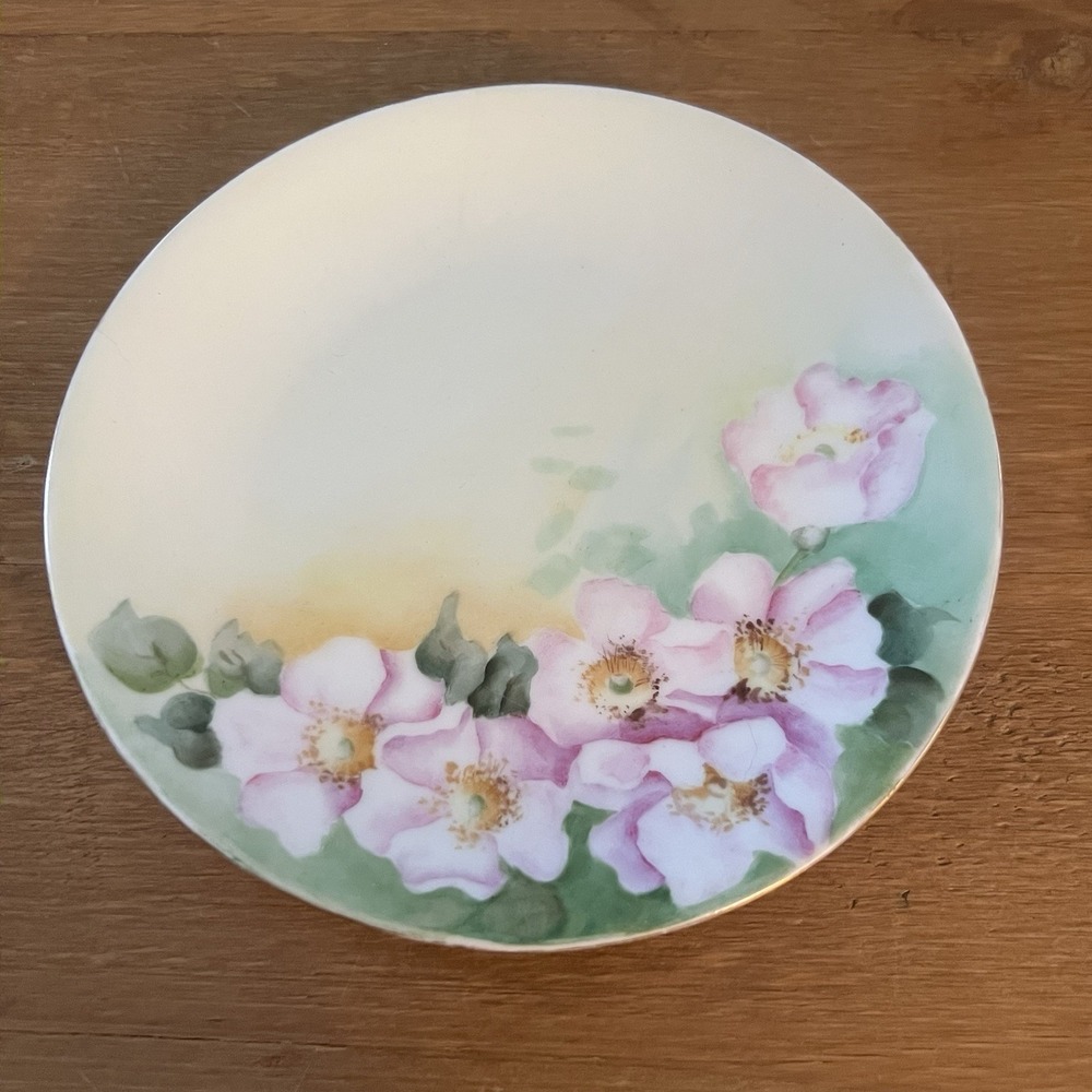 Vintage D&C France Hand Painted Pink Floral Porcelain Plate Signed 5.5"